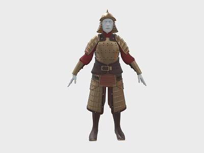 Traditional Samurai Armor With Golden Plates Red Lining And Helmet Full Body Design 3d model