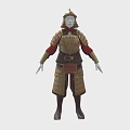 Traditional Samurai Armor With Golden Plates Red Lining And Helmet Full Body Design