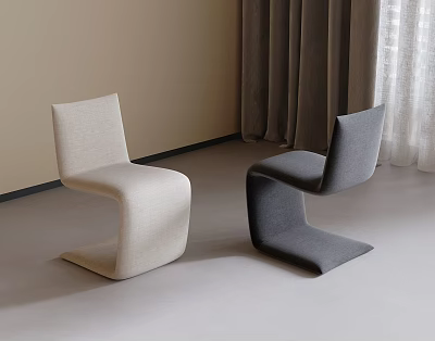 Modern Beige and Gray Dining Chairs with Curved Design in Interior Room Setting 3d model
