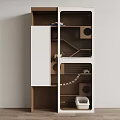 Animal Wall Decor With Wooden White Cabinet Circular Holes Cat Activity Structure And Litter Box