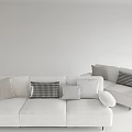 Modern Light Beige Three Seater Sofa With Houndstooth Gray And Cream Pillows Interior