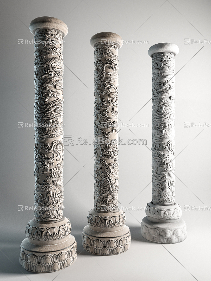 Chinese style pillar carved stone pillar 3d model