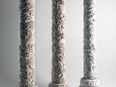 Chinese style pillar carved stone pillar 3d model