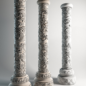 Chinese style pillar carved stone pillar 3d model