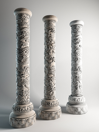 Chinese style pillar carved stone pillar 3d model