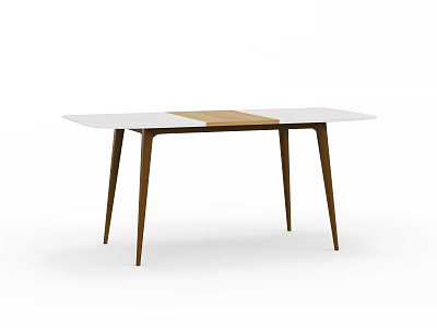 Modern Dining Table With White And Wooden Top And Sleek Wooden Legs Design 3d model