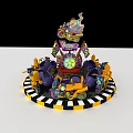 Vibrant Kids Rotating Amusement Ride With Purple Yellow Seats And Black White Checkered Base