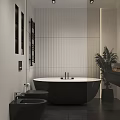 Modern Bathroom Interior Design With Black Vanity Large Mirror And Pampas Grass