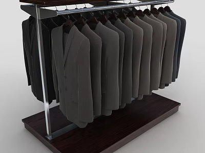 Clothes Rack With Metal Frame And Wooden Base Hanging Multiple Gray Black Suits 3d model