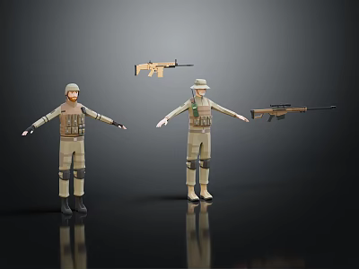 Detailed Military Action Figures In Uniform With Assault Rifle And Sniper Rifle 3d model
