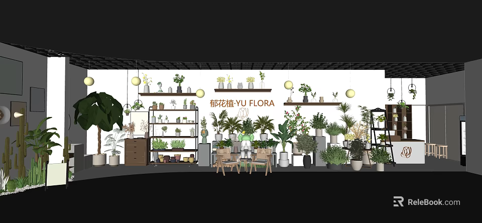 Flora Florist Shop With Various Green Plants And Decorative Plant Displays 3d model 