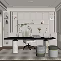 Cream Style Study Bookcase Desk Single Chair Stool Decorative Cabinet Hanging Painting Carved Notebook 3d model
