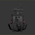 Gray Metal Patrol Boat With Antenna And Equipment On Deck Red Life Ring On Side