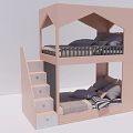 Pastel Pink Bunk Bed With House Shaped Frame Staircase And Storage Drawers