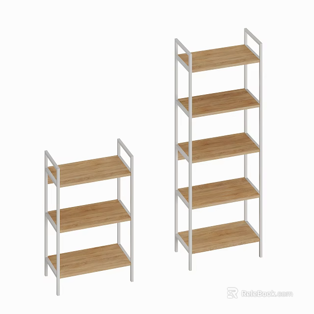 Modern Display Shelves With Multiple Wooden Tiers And Metal Frames Design 3d model