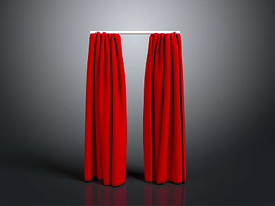 Red Pleated Curtains With White Rod For Interior Decoration On Dark Background 3d model