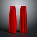 Red Pleated Curtains With White Rod For Interior Decoration On Dark Background