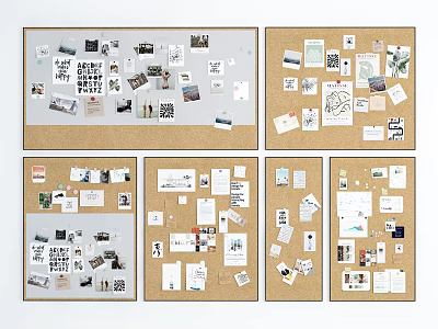 Cork Board Wall Decor with Various Photos Notes and Cards on 3d model