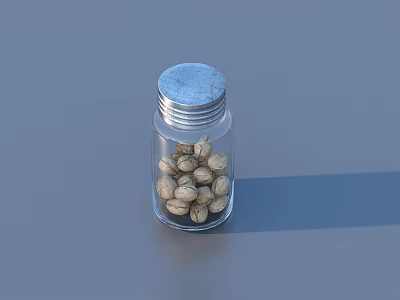 Healthy Nuts Stored in Transparent Glass Bottle With Silver Cap on Gray Background 3d model