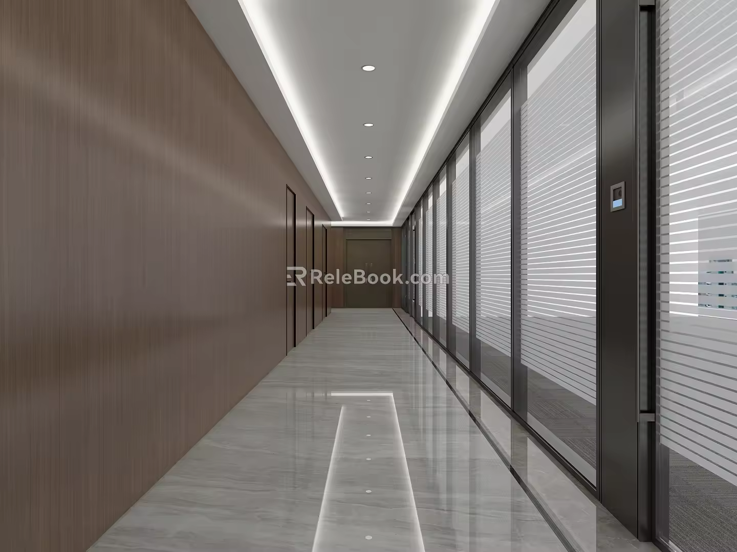 Modern enterprise office corridor glass partition access control 3d model