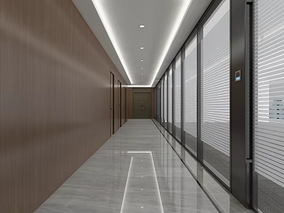Modern enterprise office corridor glass partition access control 3d model