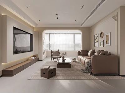 Modern Living Dining Room Interior With Sofa Coffee Table TV Wall Art And Large Window 3d model