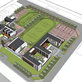 Modern School Building Complex With Classroom Wings Sports Ground And Green Surroundings