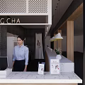 Gong Cha Milk Tea Shop Interior With Modern Counter Wooden Stools And Decorative Pendant Lights