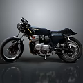 Vintage Black Custom Motorcycle With Round Headlight Black Leather Seat Metallic Engine And Reflective Floor