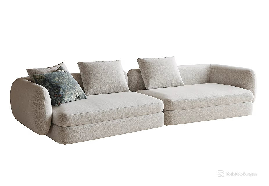 Modern Sectional Sofa With Light Beige Fabric Soft Cushions And Decorative Pillows 3d model 