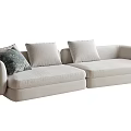 Modern Sectional Sofa With Light Beige Fabric Soft Cushions And Decorative Pillows