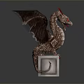 Winged Dragon Game Movie Character With Red Horns Red Eyes Brown Scales On White Cube