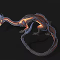 Mythical Dragon With Glowing Reddish Brown Body Blue Eyes And Long Tail
