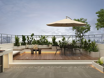 Modern Garden Roof Garden Green Planting Flower Box Barbecue Rack Sunshade Umbrella Anticorrosive Wood Casual Card Holds 3d model
