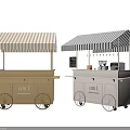 Ami Mobile Food Carts With Beige White Bodies Striped Canopies And Coffee Machines
