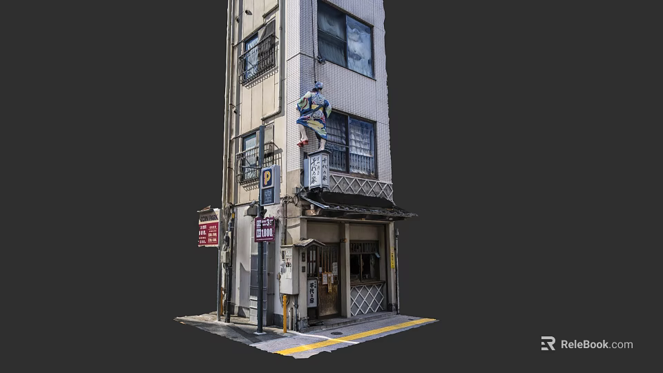 Traditional Japanese Restaurant Exterior With Multi story Building Wooden Entrance And Classic Signage 3d model 