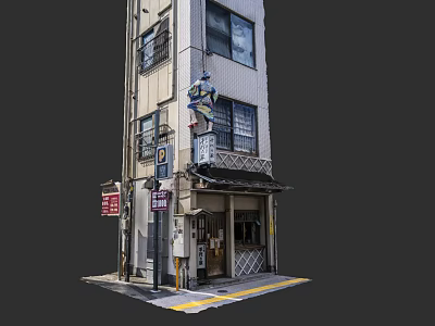 Traditional Japanese Restaurant Exterior With Multi story Building Wooden Entrance And Classic Signage 3d model
