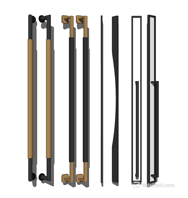 Modern Furniture Handles With Sleek Metal Wooden And Brass Design Variations 3d model 
