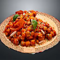 Colorful Spiced Chickpea Salad With Tomato Slices And Fresh Mint Leaves On Decorative Plate