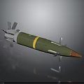 Military Weapon Green Missile With Yellow Stripe Red Tip And Stabilizing Fins