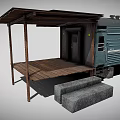 Vintage Passenger Train Carriage With Covered Wooden Platform And Steps