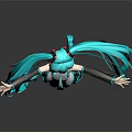 3D Anime Game Character With Teal Twin Tails White Top Black Skirt Arms Outstretched 3d model