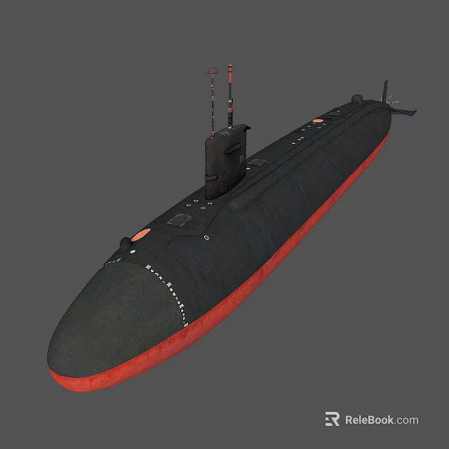 Black And Red Submarine Watercraft With Streamlined Hull And Conning Tower 3d model 