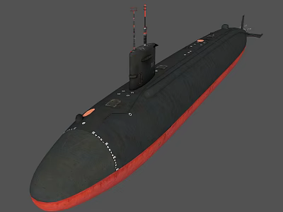 Black And Red Submarine Watercraft With Streamlined Hull And Conning Tower 3d model