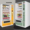 Two Modern Freezers Interior Displaying Drinks Snacks In White Yellow Green 3d model