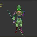 Sci Fi Character In Black Armor With White Helmet And Red Lightsaber