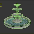 Decorative Three Tier Stone Fountain With Circular Water Basin And Blue Water