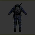 Dark Blue Protective Suit Design With Backpack Protective Gear And Boots 3d model