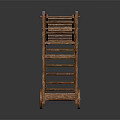 Ancient Wooden Siege Ladder Cart Structure With Wheels And Historical Design