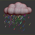White Cloud with Blue Lightning and Falling Raindrops on Gray Background with Reflection
